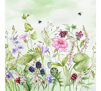 ti-flair Servilletas de papel 33 x 33 cm, 3 capas, 20 unidades, sostenibles y de alta calidad, desechables de primavera con diseño de prado de verano, flores, abejas y bayas, servilletas de papel para