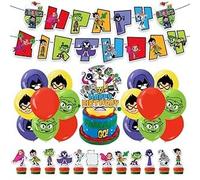 Ti-tan Decoración De Globos De Cumpleaños Ti-tan Decoración para Pasteles, Incluye globos, pancarta y adornos para cupcakes, perfecto para cumpleaños y fiestas temáticas 32pcs (red)