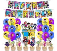 Ti-tan Decoración De Globos De Cumpleaños Ti-tan Decoración para Pasteles, Incluye globos, pancarta y adornos para cupcakes, perfecto para cumpleaños y fiestas temáticas 32pcs (blue)