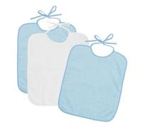 Ti TIN Baberos guardería grandes 38×31 cm - Pack 3 de rizo algodón suave y absorbente, cierre con cintas, lavables y aptos secadora - Recomendados para escuela infantil y bebés 12+ meses, Color Azul