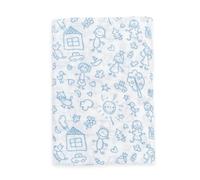 Muselina 100% Algodón 120 x 120 cm, transpirable, ligera y suave, ideal para bebés de 0-36 meses, fácil lavado y secadora, fabricada en España, estampado de dibujos de niños color azul celeste