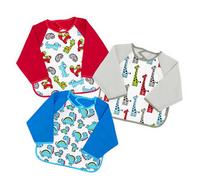 Ti TIN | Pack 3 Baberos con Manga Impermeables para Bebés de 6 a 18 Meses | Baberos Rizo Guardería | Cierre con Cinta de Autocierre | Estampados surtidos