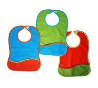 Ti TIN Pack 3 baberos impermeables bebé guardería - con autocierre en el cuello, bolsillo recogemigas, transpirable, lavable, 100% poliutetano, tamaño grande 30×20 cm - niños 1-4 años