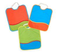 Ti TIN Pack 3 baberos impermeables bebé guardería - con goma elástica cuello, bolsillo recogemigas, transpirable, lavable, sin PVC, tamaño grande 28×23 cm - niños 1-4 años