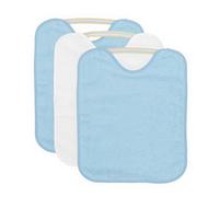 Ti TIN Pack 3 Baberos Impermeables para Bebé con Goma - Rizo de Algodón y Poliéster 320 g/m² - Color Celeste - Forro Vinilo Suaves y Absorbentes - 31x38 cm - Aptos para Secadora Ideales Guardería