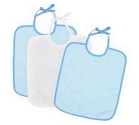Ti TIN Pack 3 baberos rizo impermeable guardería 90 % algodón cierre con cintas 32x28 cm extra suaves aptos secadora. Color Azul y Blanco