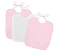 Ti TIN Pack 3 baberos rizo impermeable guardería 90 % algodón cierre con cintas 32x28 cm extra suaves aptos secadora. Color Rosa y Blanco