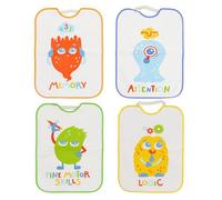 Ti TIN Pack 4 Baberos con Goma Elástica - Rizo de Algodón 73% y Poliéster 27% - Impermeables, Suaves y Absorbentes - Forro de Vinilo - Fácil Lavado y Secado - Ideal Guardería y Bebéss + 12 meses