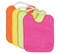 Ti TIN Pack 4 Baberos con Goma Elástica - Rizo de Algodón 90% y Poliéster 10% - Impermeables, Suaves y Absorbentes - Forro de Vinilo - Fácil Lavado y Secado - Ideal Guardería y Bebés + 12 meses