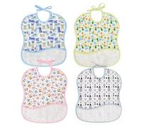 Ti TIN Pack 4 Baberos de Punto de Cruz 100% Algodón con Tacto muy suave - Estampados surtidos - 25x30 cm