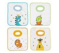 Ti TIN Pack 4 baberos grandes guardería - rizo algodón impermeable - cuello elástico canalé - extra suaves y absorbentes - baberos con dibujos para bebés +12 meses - fáciles de lavar y reutilizables