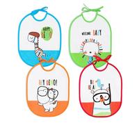 Ti TIN Pack 4 Baberos Impermeables para Bebé 73% algodón 27% poliéster - Lote de 4 Baberos para Bebés de 6 a 12 Meses con Cierre con Cintas - Gran confort