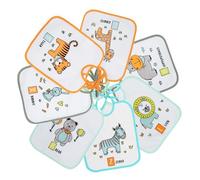 Ti TIN Pack 7 baberos bebé impermeables con rizo de algodón plastificado, forro de vinilo y cierre con cintas. Suaves, absorbentes y fáciles de lavar. Diseños divertidos.