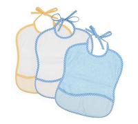 Ti TIN Pack de 3 baberos de punto de cruz para bebé de 6 a 12 meses 90% algodón rizo y 10% poliéster 30x25 cm cierre con cintas muy absorbentes aptos para secadora con bolsillo