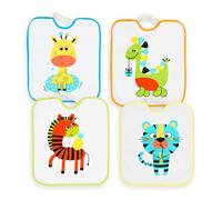 Ti TIN Pack de 4 Baberos con Goma para Guardería | Baberos Bebé Impermeables de algodón | A partir de 1 año | Fácil Lavado