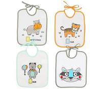 Ti TIN | Pack de 4 Baberos Impermeables para Bebés 73% Algodón 27% Poliéster Forro Vinilo | Baberos con Cierre con Cintas para Bebés de 6 a 18 Meses | Divertidos estampados surtidos.