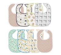 Ti TIN Pack de 8 Baberos Bebé Impermeables 0 a 6 Meses de Algodón con Dibujos Divertidos Lavables con Velcro para Guardería