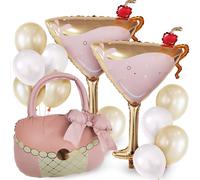 TiAaihion Decoraciones de globos de cóctel rosa con cristal de Martini y globos de bolso, decoración de fiesta nocturna de niñas, cumpleaños elegante, despedida de soltera, kit de globos estéticos