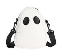 TIAASTAP Bolso cruzado de fantasma de Halloween, divertido bolso de hombro de cuero, bolsa de hombro negra y blanca para mujeres, niñas, niños y hombres, A blanco., 22*17*7cm/8.6*6.7*2.77in