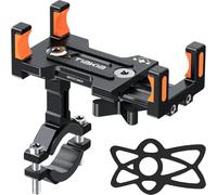 Tiakia Soporte Móvil Moto, Soporte Móvil Bicicleta con Rotación 360°, Soporte para Telemóvel de Bicicleta de Manillar de Aluminio, Soporte Movil Bici Universal para 4,5-7,0" Smartphones (Naranja)