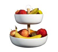 Tiali Frutero de bambú de 2 pisos - Madera para mucho espacio de almacenamiento - Cesta de fruta blanca de bambú natural para frutas frescas - Fruit Basket - Frutero moderno para toda la familia