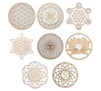Tiamu 8 Pcs Geometría Sagrada Juego de Arte de Pared, Flor de Posavasos de Bricolaje para Bebidas, té, café, Meditación Chakra Madera Escultura de Pared 14cm, Mandala para Yoga, Meditación