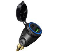 Tiamu Cargador Enchufe DIN para Motocicleta, Impermeable 30W Cargador de Mechero de Aluminio, USB Dual QC3.0 Enchufe Rápida Adaptador de Energía de Tipo C para 12V-24V Motocicletas