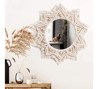 Tiamu Espejo de Pared Colgante Boho Redondo de Macramé - Grande, Hecho a Mano para Salón, Dormitorio, Baño - Diámetro: 25 cm