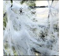 Tian 5 packs Mirada Realista Telaraña con 50 Arañas para Halloween Decoracion Terror(Blanco)