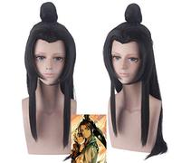 Tian Guan Ci Fu cospay Xie Lian Hua cheng Cosplay Disfraz Peluca con Bollo Fiesta de Halloween BL Novela Tian Guan Ci Fu Pelucas largas negras Talla única yue shen 532