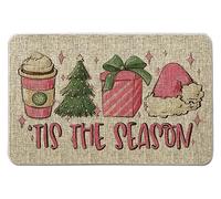 Tian Zhun Felpudo de Navidad rosa con texto en inglés "Welcome to Christmas", felpudo decorativo para entrada de casa o cocina, 43 x 70 cm, para interior y exterior