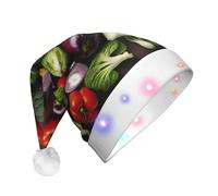 Tianbaozdp Introducción de varias verduras con impresión de sombrero de Navidad novedoso LED brillante sombrero colorido Santa Headwear suministros de fiesta de vacaciones