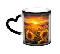 Tianbaozdp Taza de café de cerámica sensible al calor de 325 ml con estampado de girasoles que cambia de color, ideal para café, regalos