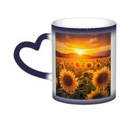 Tianbaozdp Taza de café de cerámica sensible al calor de 325 ml con estampado de girasoles que cambia de color, ideal para café, regalos
