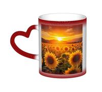 Tianbaozdp Taza de café de cerámica sensible al calor de 325 ml con estampado de girasoles que cambia de color, ideal para café, regalos