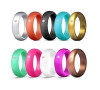 Tianbi Paquete de 10 anillos de boda de silicona para mujer, anillos de boda de goma transpirable de 5,7 mm, apilables, de goma metálica ancha, Silicona