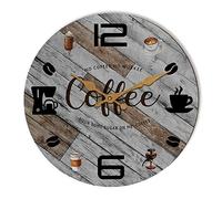 Tiancentral Reloj de Pared rústico de Cocina de Madera, decoración de café, Relojes de Pared de 12 Pulgadas, Relojes silenciosos para Cocina, Oficina, rincón de café, decoración de cafeterías