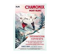 Tiancheng Art Lona Pared Arte Viaje Nostalgia esquí Chamonix Mont Blanc Cartel Arte Lienzo Cartel Sala de Estar decoración de la Pared del hogar 60x90cm