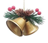 Tiandeng Adornos de Campanas de Navidad, colgante de campana de árbol de Navidad con bayas de , castañas y castañas, Navidad Jingle Bells Colgante artesanal de metal con cinta de bayas