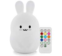 Tianhaixing luz nocturna infantil, LED Silicona blanda Conejo luz nocturna con 9 colores cambiando/USB recargable/control remoto y táctil regulable, ideal Navidad y regalos de cumpleaños para niños