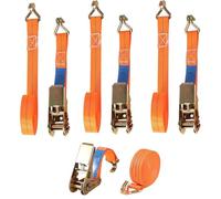 Tianher Correas de Amarre, 4 Piezas Correas de Amarre con Trinquete Cinchas de Sujeción 25mm x 6m Eslingas de Carga Eslinga para Motocicletas, Carga, Camiones, Remolques (Naranja)