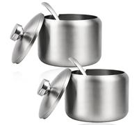 TIANLIN 2 Piezas Contenedor de Azúcar Asa Redondo, 430 ml Azucarero en Acero Inoxidable 304, Saleros con Cuchara, Salero Cocina Multifunción Plateado, para Cocina, Comedor, Cafetería