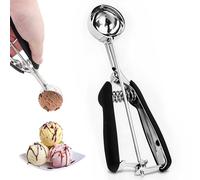 TIANLIN Cuchara de Helado en Acero Inoxidable 304 con Gatillo (23x4 cm) - Bola para Helado Negra, Apto para Lavavajillas, Versátil para Melón, Puré de Patatas, Masa y Pasteles