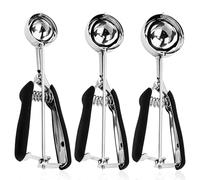 TIANLIN Lote de 3 Cuchara de Helado - 4 cm, 5 cm, 6 cm - Acero Inoxidable 304 con Disparador - para Diferentes Tamaños de Porción - Apto Lavavajillas, Mangos TPR Negros - Para Bolas de Helado & Más