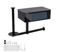 TIANLIN Portarrollos de Papel Higiénico sin Taladrar, con Compartimento para Toallitas Húmedas Y Varilla Lateral - En Acero Inoxidable Negro - Fijación Adhesiva O Atornillada - para Baño, Cocina, WC