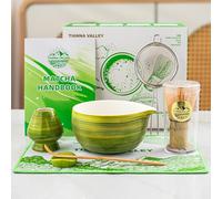 TIANNA VALLEY Juego de Batidores Matcha,7 Piezas Juego Matcha Verde,Kit Matcha para Ceremonia,Tazón de Cerámica de 510 Ml/18 Oz(chawan) con Pico,Batidor y Soporte de Bambú,Juego de Té Matcha