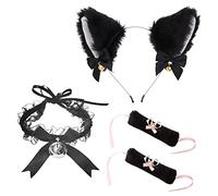 TIANNAIT Juego de 4 disfraces de gato, diadema de orejas de gato, cadena de clavícula de encaje sexy, pulsera de campana, accesorios de gato de fantasía para diversión, fiesta, etc.