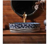 TIANQIHAO Lavabo De Cerámica para Baño, Lavabo De Cerámica Redondo Creativo para Baño, Lavabo De Encimera con Patrón Tallado Artístico De 49 * 34,5 * 14 Cm, Lavabo para Aseo De Bal