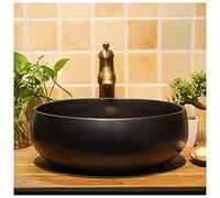 TIANQIHAO Lavabo De Cerámica para Baño, Lavabo Redondo Pintado A Mano, Lavabo De Baño Vintage sobre Encimera, para Remodelación De Baño, 41X15Cm,B,A