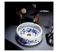 TIANQIHAO Lavabo Redondo con Grifo Integrado, Exquisito Lavabo De Cerámica Pintado A Mano, Lavabo Artístico De Porcelana para Baño, Lavabo De Tocador sobre Encimera.